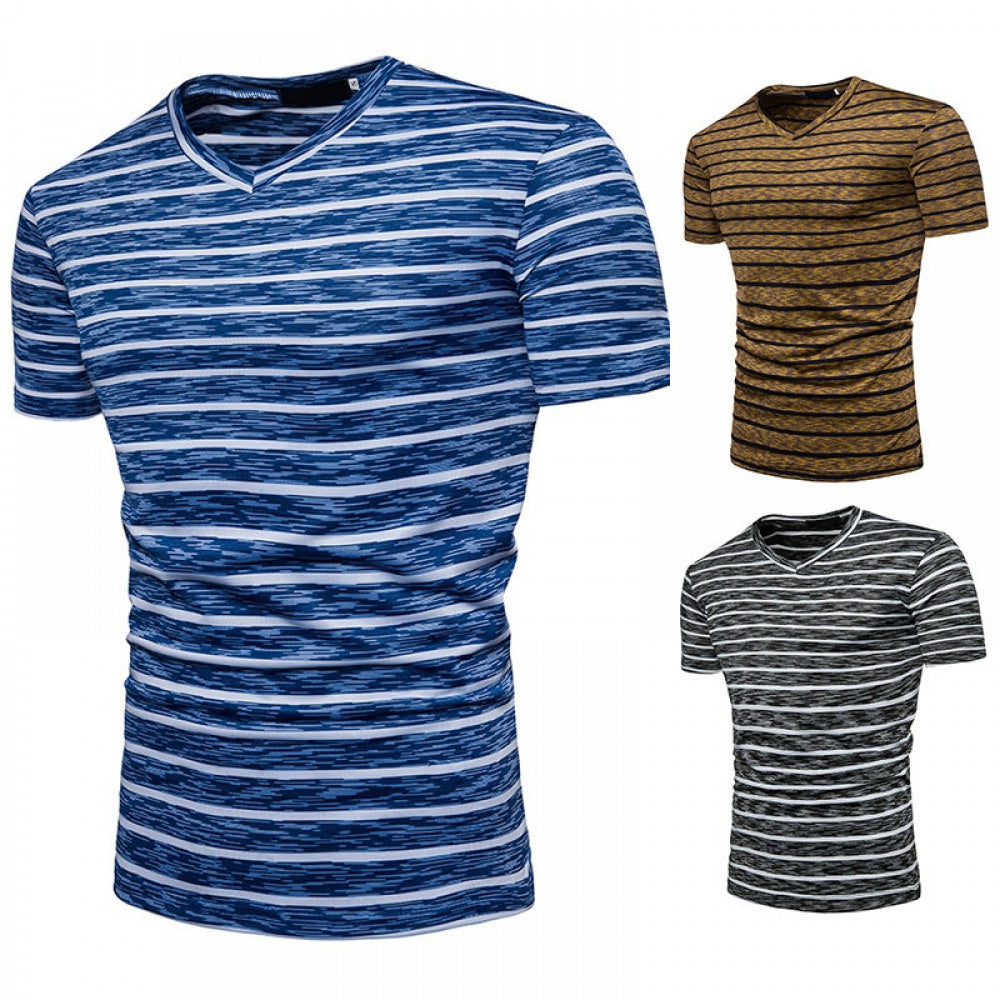 New Men's Striped Plus Size Short-Sleeved T-Shirt