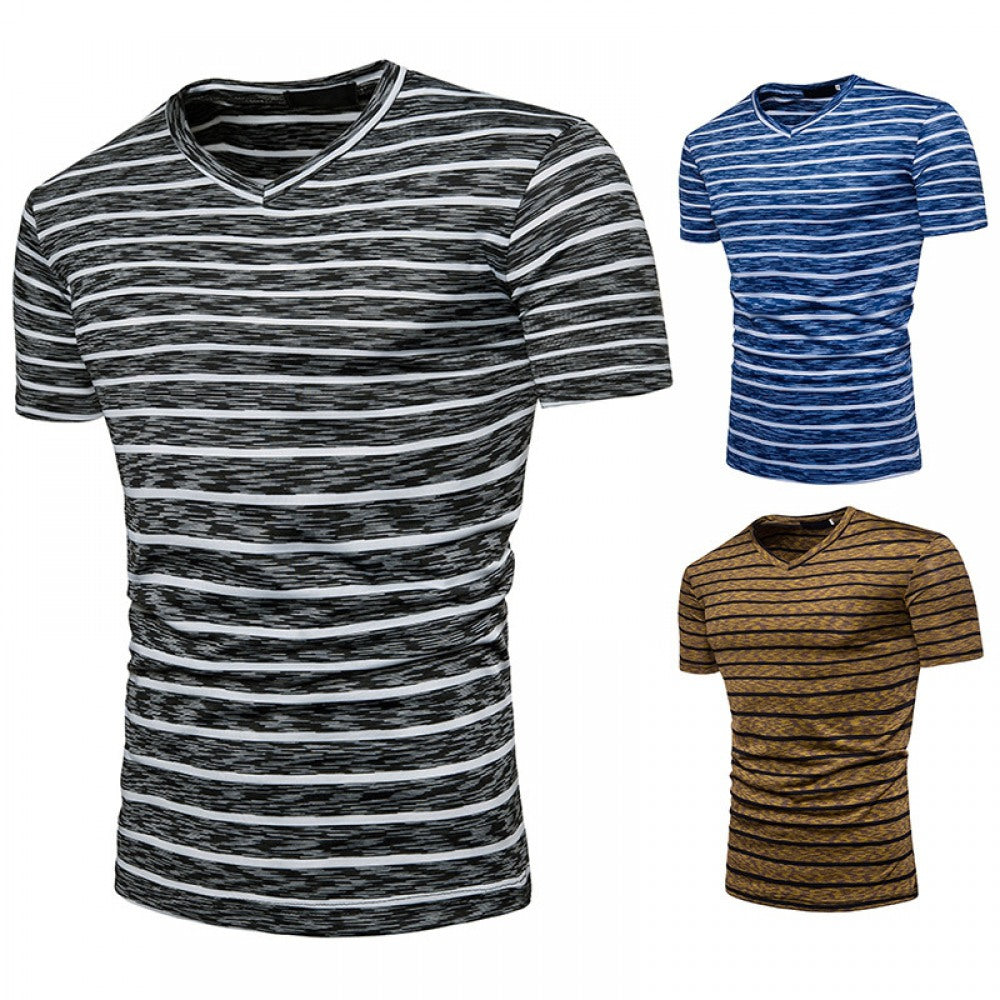 New Men's Striped Plus Size Short-Sleeved T-Shirt
